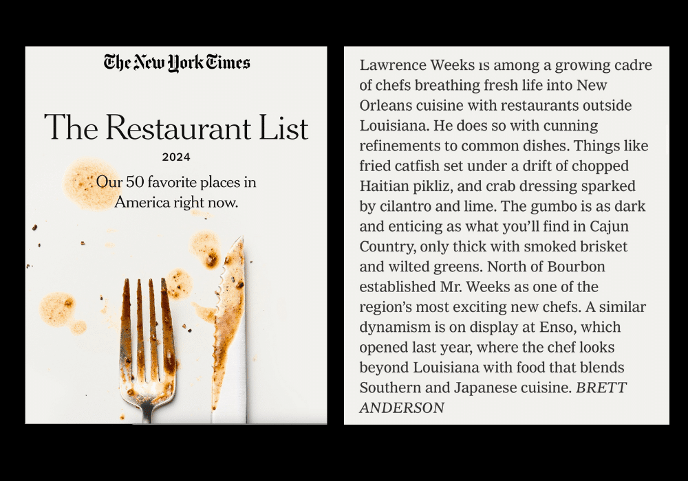 North of Bourbon restaurant feature in the NYT